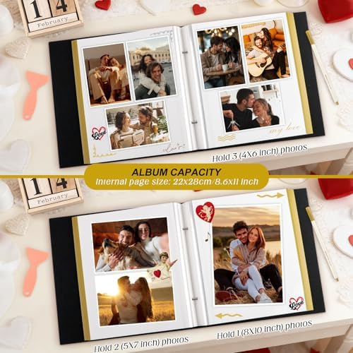 Lanpn Couples Scrapbook Photo Album - The Story of Us, Linen Wedding Anniversary Self Adheisve Picture Book holds 4x6 5x7 A5 Photo for Love Newlywed Valentine's Day (Small 20 Sheets/40 Pages, Grey) - Image 4