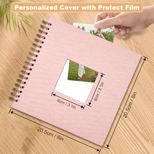 Scrapbook Photo Album Linen Cover, 8 x 8 Inch Hardcover Kraft White Pages Memory Book, for Travel Wedding Guest Book Christmas Baby Shower (20 Sheets/ 40 Pages,Light Pink1) - Image 2