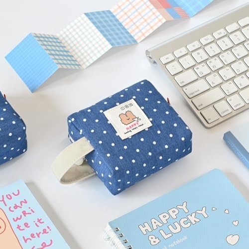 Monolike Happy and Lucky Denim Dot Cube Pouch, Navy - Makeup Bag, Cosmetic Bag, Travel Bag, Toiletry Bag, Organizer, Storage Bag - Image 6