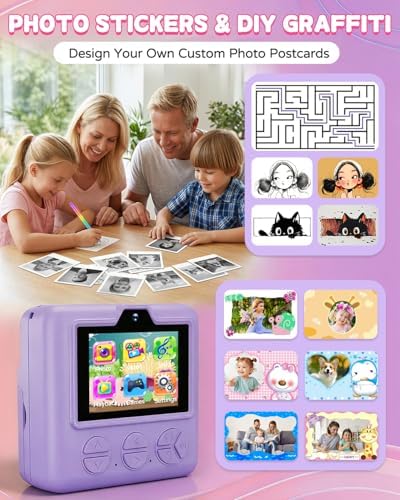 Kids Camera Instant Print with Carrying Case, Digital Selfie Camera with 6 Rolls Print Paper, 5 Monochrome Colors, 32GB SD Card, Portable Toddler Camera for Girls 3-12, Christmas Birthday Gift - Image 3