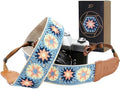Padwa Lifestyle Hollow Crochet Pink Daisy Camera Strap - Double Layer Cowhide Ends,2" Cotton Vintage Camera Straps, Adjustable Neck & Shoulder Strap for All DSLR Cameras,Great Gift for Photographers by PadwaLifestyleCameraStrap
