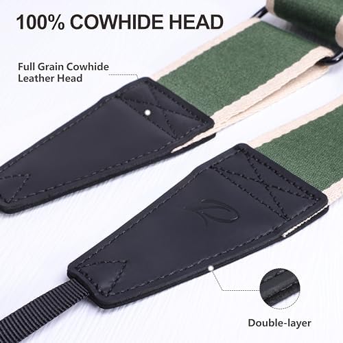 Padwa Lifestyle Extra Long Adjustable Camera Strap for Photographers - 2" Wide Full Grain Cowhide Leather Ends Camera Straps with Quick Release for All Cameras,Binoculars(Stripe Beige Green) - Image 3