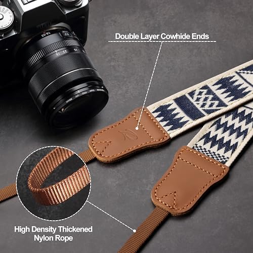 Padwa Lifestyle Diamonds Camera Strap - 1.5" Crazy Horse Cowhide Ends Camera Straps for Photographers, Cute Cotton Weave Soft Suede Fabric Padded Strap fits All Cameras for Adults & Kids - Image 5