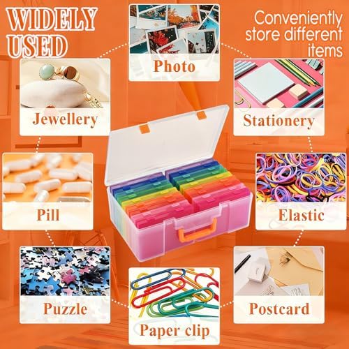 Photo Storage Box 5 x 7 Inches, 18 Inner Photo Cases with Dividers, Colorful Acid-Free Photo Storage Containers with Handle, Photo Organizer Craft Keeper for Stickers, Craft, Stamp - Image 7
