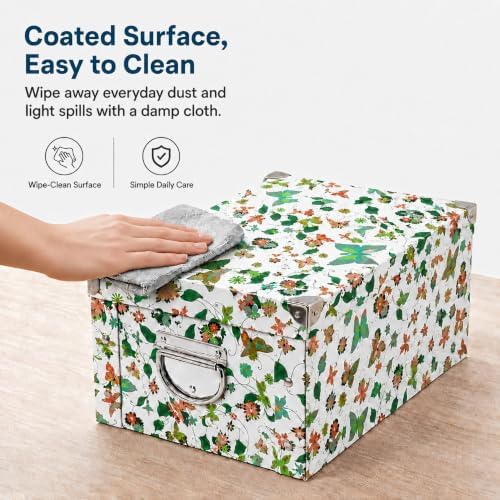 GUOZI Collapsible Storage Box, Decorative Memory Box with Lid & Metal Reinforced Corners, Cardboard File Bin with Handles, Organizer Gift Box for Keepsake Toy Photos Office Nursery Wardrobe Bookshelf - Image 4