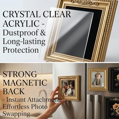 Vintage Mini Gold Magnetic Picture Frames for Refrigerator, 2-Pack Antique Magnet Photo Frames, Magnetic Photo Sleeves for Wallet Photos, Mini Art & Metal Surface Decor - Image 4