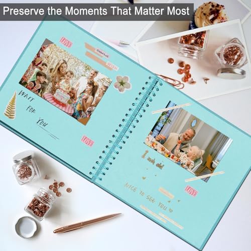 DIY Scrapbook Album 8x8 Inch, Hardcover Kraft Paper Scrap Book Photo Album, Blank Page Memory Scrap Book for DIY Crafts, Traveling, Wedding, Anniversary, Birthday, 40 Pages (20 Sheets), Blue - Image 4