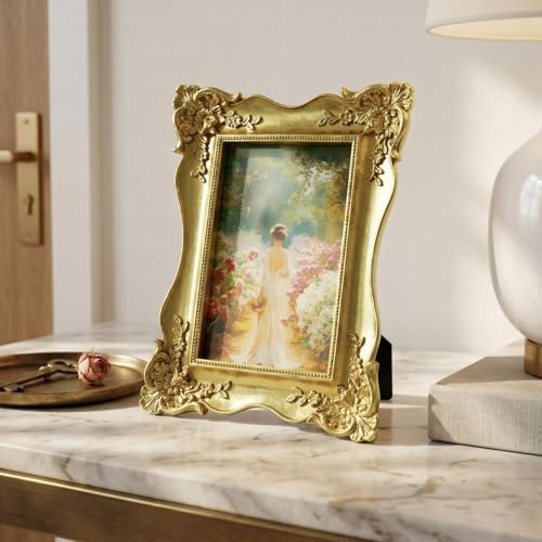 Cuspin 4x6 Vintage Gold Picture Frame, Ornate Antique Resin Photo Frame - Image 3