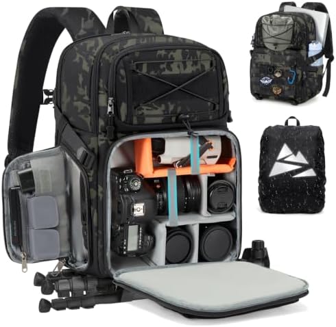 RAINSMORE Camera Backpack, DSLR/SLR/Mirrorless Tactical Camera Bag Cases by RAINSMORE