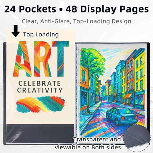 18x24 Black Art Portfolio Folder Displaying 48 Pages with Plastic Sleeves - Image 3