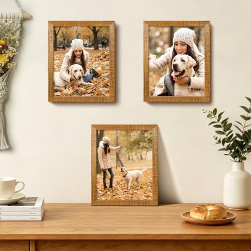 Egofine 8x10 Picture Frames Set of 4, Made of Solid Wood Covered by Plexiglass 4x6 and 5x7 with Mat or 8x10 without Mat, for Table Top Display and Wall Mounting Photo Frame, Teak Wood - Image 2