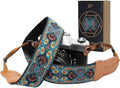 Padwa Lifestyle Mystic Blue Camera Strap - Double Layer Cowhide Ends,2" Pure Cotton Embroidered Woven Camera Straps,Universal Neck&Shoulder Strap Adjustable for All DSLR Cameras,Gift for Photographers by PadwaLifestyleCameraStrap