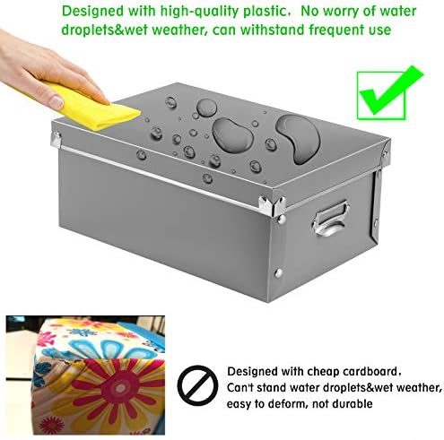 SEEKIND Storage Box, Decorative Storage Bins with Lid,3 in 1 Set,Plastic,with Handles,Press-Stud Fastening,Moisture-Proof,Foldable for Space Saving Storage,for Clothes, Cosmetic,Blankets (Grey) … - Image 5