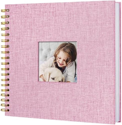 8 x 8 Inch Scrapbook Photo Album, Hardcover Kraft White Pages Arch Window Photo, Memory Book Linen Cover for Photos, Scrapbook Albums for Travel, Wedding Anniversary Christmas Baby 40 Pages, Pink by Sprsthai