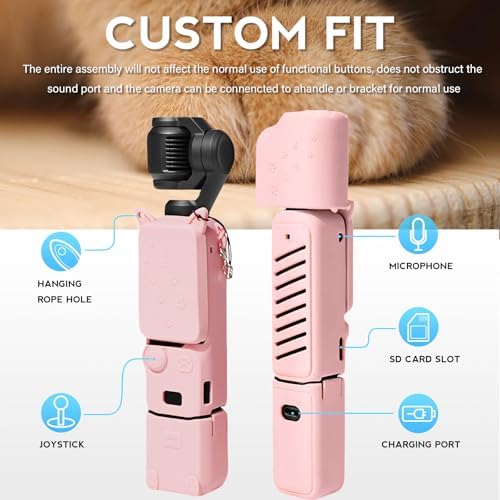 Pocket 3 Case, Cute Silicone Protective Case Compatible with DJI Osmo Pocket 3 Creator Combo, Lightweight Screen Protector Grip Cover Accessories for Xtra Muse - Cat Paw Pink - Image 2