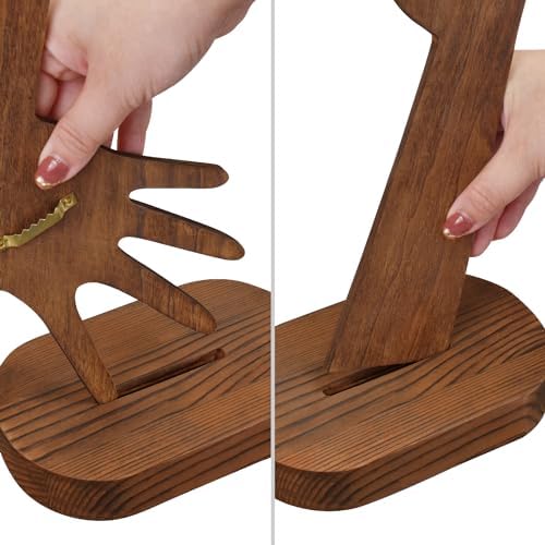 MOOCA 2 Pcs Set Multi-Functional Tabletop or Wall-Mountable Wooden Hand-Shaped Jewelry Display Stand For More Bracelet Storage, Premium Real Wood Sturdy Base, Brown Color - Image 5
