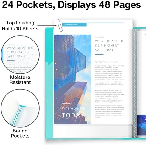 Dunwell 9x12 Presentation Binder, 24 Pockets, Displays 48 Pages, Aqua - Image 4