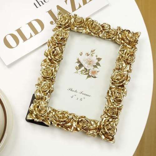 Cuspin 4x6 Picture Frame Gold Vintage Ornate Rose Flower Resin Frame - Image 6
