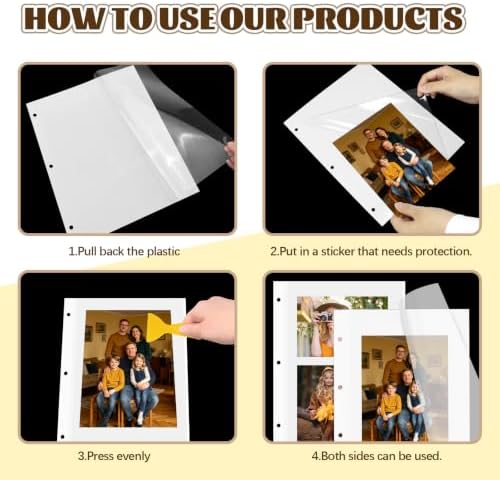 VOKOY 50 Sheets/100 Pages Photo Album Pages for 3 Ring Binder, Self Adhesive Scrapbooking Album Refill Pages Replacement Photo Album Sheets for 2x3 4x6 5x7 8x10 Photo or Cards, 11 x 9 Inch - Image 4