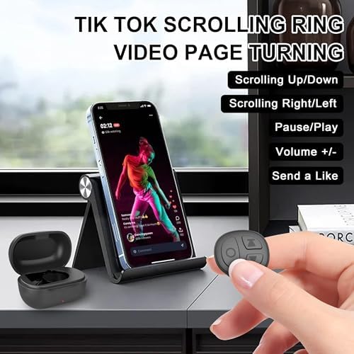 TikTok Scrolling Ring, Bluetooth Camera Remote Control, Scrolling Ring Remote for iPhone TIK Tok Facebook YouTube Instagram Android Phone, Auto Tapper for TikTok Live (Black) - Image 2