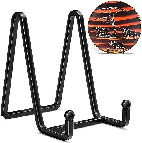 IPAME 4 Pack Plate Stands for Display - 4.5 Inch Metal Square Wire Plate Holder Display Stand + Picture Frame Stand Holder Easel for Book, Decorative Plate, Plaque, Photo, Platter (Black) by IPAME