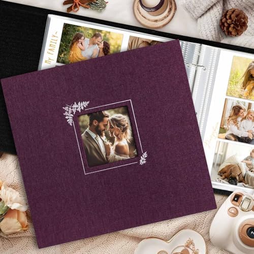 Lanpn 2 Packs Scrapbook Photo Album 12x12, Linen Window Design Cover Top Load 3 Ring Folder Binder Photo Book Photobook 12 x 12 inch with 30 Plastic Sleeves 60 Pages (Purple) - Image 5