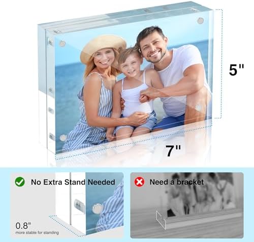 HOUSE DAY Acrylic Picture Frames 5x7, 3 Pack Magnetic 5x7 Picture Frame, Double Sided Clear 5 x 7 Photo Frame with Microfiber Cloth, Frameless FreeStanding 5x7 Frame Gift for Desktop Display - Image 6