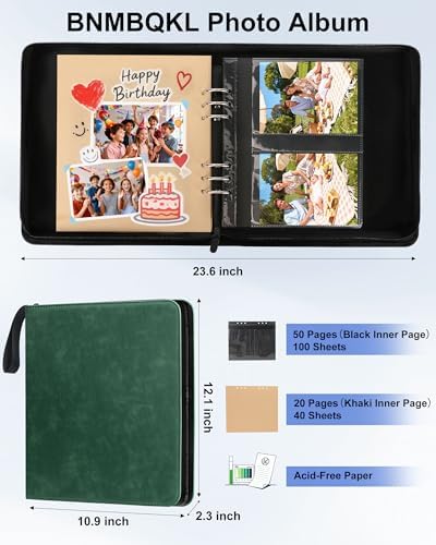 Leather Photo Album 4x6 200 Photos, DIY Scrapbook with 50 Sheets and 20 Blank Kraft Sheets, Travel Souvenir Diary Photo Book for Family Wedding Baby and Holiday Pictures - Image 2