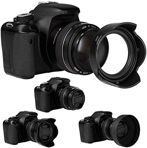 52mm Lens Hood Set, Collapsible Rubber Lens Hood with Filter Thread + Reversible Tulip Flower Lens Hood + Center Pinch Lens Cap + Microfiber Lens Cleaning Cloth - Image 3