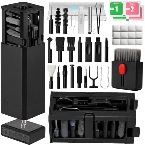 Cell Phone Cleaning Kit, iPhone Cleaning Kit for Charging Port Cleaner Keyboard Cleaning Kit for Airpods/Android/USB C/Earbuds/Laptop/iPad/Camera Lens with Stylus Pen (Black (with Putty and Cloth)) by GintaXen