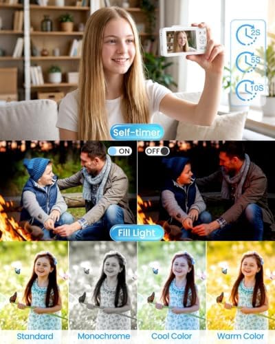 Digital Camera 4K Autofocus Vlogging Camera for Photography with 16X Zoom Anti Shake, 32GB Card, 48MP Compact Portable Point and Shoot Camera Gift for Kids Boys Girls Beginner（White） - Image 4