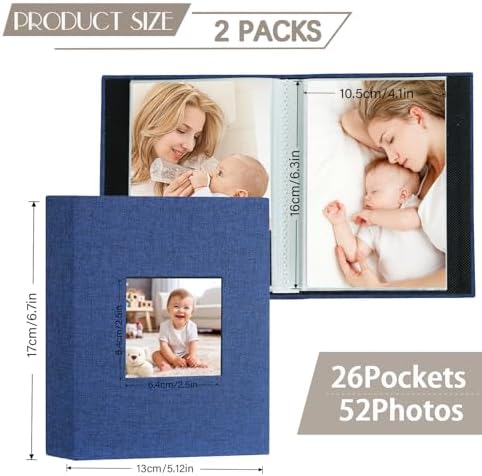 Artmag Mini Photo Album 4x6 50 Pockets 2 Pack, Linen Cover with Front Window Album Each Holds 52 Vertical Photos for Family Wedding Baby Children (Blue) - Image 2