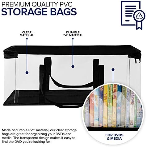 Stock Your Home DVD Storage Bags (Set of 6) Media Organizer Bag for DVDs, CDs, Blu Ray Disc, Movie Cases, VHS Box, Video Game Disks, Clear Plastic Holders with Carrying Handles and Zipper - Black - Image 2