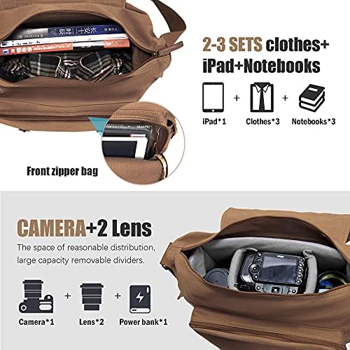 Cwatcun Camera Case Canvas Shoulder Bag with detachable insert Case Shockproof Camera Messenger Bag for Canon Sony Nikon DSLR/SLR, Mirrorless Camera Bag with Tripod Holder for Men Women (Color:Brown) - Image 2
