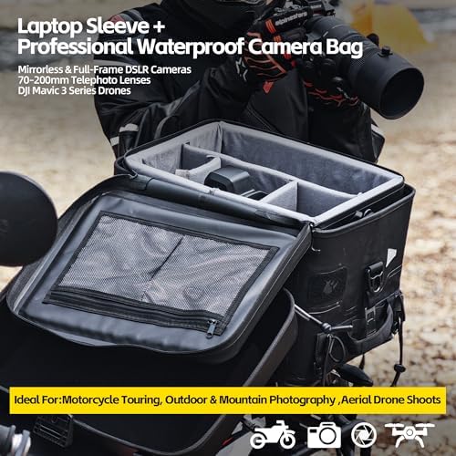 Rhinowalk 36L Waterproof Motorcycle Tail Bag Combo - Hard Shell Top Case with 22L Shockproof Camera Insert for DSLR/Drone Gear - Modular Photography & Travel Luggage - Image 2