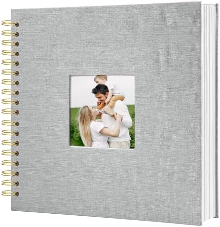 Scrapbook Photo Album Linen Cover, 10 x 10 Inch Hardcover Kraft White Pages Memory Book, for Travel Wedding Guest Book Christmas Baby Shower (20 Sheets/ 40 Pages,Grey) by HenPisen
