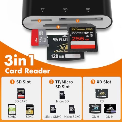 XD Card Reader, 3 in 1 SD/TF/XD Card Adapter, USB-C & Lightning - Image 2