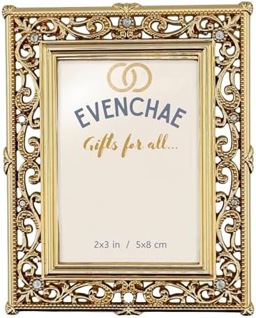 2x3 Mini Picture Frame: Gold Filigree + Clear Rhinestones by Evenchae