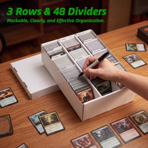 Calenzana 2400-Count Trading Cardboard Card Storage Boxes 4 Pack, 3 Row White Card Box with 48 Dividers, MTG, TCG Card Organizer - Image 3