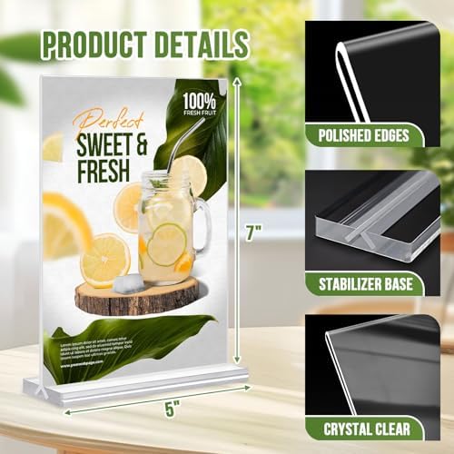 Acrylic Sign Holder 5x7, 25 Pack Clear Double Sided Table Menu Vertical Display, Plastic Flyer Display Stand, Paper photo Plastic Sign Frame Suitable for Restaurants Office Store Hotels, Show Fair - Image 3