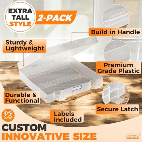 2-Pack Art and Craft Organizers and Storage Case – Thick Tall Transparent Stackable Plastic Craft Storage Containers, Project Organizer Paper Box Fits 8.5 x 11 Inch Papers & More, 12.4 x 10.8 x 3.1 In - Image 4