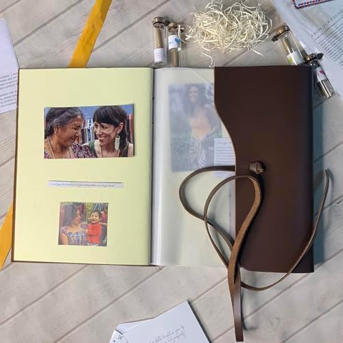 Rustic Town Full Grain Leather Photo Album with Gift Box - Scrapbook Style Pages (Large, Brown) - Image 4