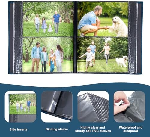 Photo Album 4x6 with 200 Pockets, Slip-in Picture Albums, Linen Cover Memory Book with Front Window, Black Page Vertical Photo Book for Wedding, Family, Anniversary, Baby, Vacation(Blue) - Image 3