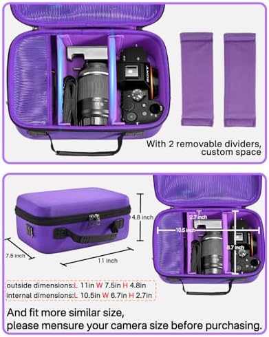 RAIACE Hard Case Compatible with Sony Alpha 7 II III IV/7R V Camera, for Nikon, for Canon, for Pentax and More.Large Capacity With Mesh Pocket for Lens, Charger, Cables, Cards and Accessories.-Purple - Image 4
