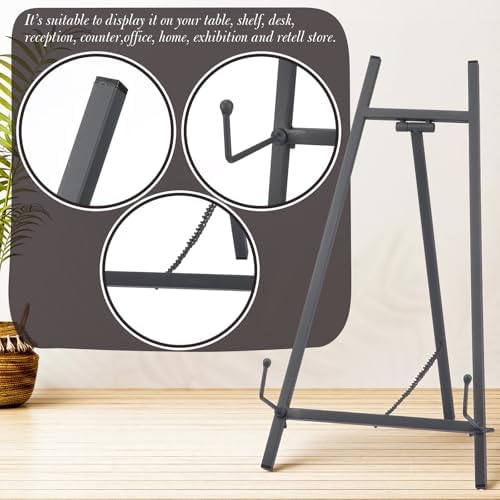Leinuosen Metal Easel Stand 16.5" H x 8.7" W x 4.3" D Table Top Easel Stand for Display Tripod Art Picture Mirror Modern Plate Holder for Display Book Photo Wedding Sign (Grey,1 Pcs) - Image 2