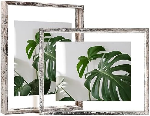 Egofine Distressed White 11x14 Floating Frames Set of 2, Double Plexiglass Picture Frame, Made of Solid Wood Display Any Size Photo up to 11x14, Wall Mount or Tabletop by Egofine