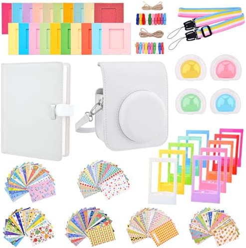 Sunmns Mini 12 Instant Camera Accessories Kit, Accessory Bundle Compatible with Instax Mini 12 Instant Camera, Include Case, Album, Stickers, Photo Frames, Paper Frame, Filters, Strap (White) by Sunmns