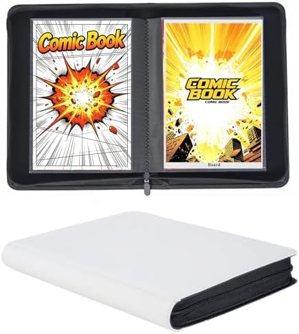 Comic Book Binder, 30 Pockets Comic Book Storage Album, for Current, Silver Age, Regular Comics Bagged and Boarded, Sleeves for Displaying Comic Books and Comics Book Storage (White) by Unknown
