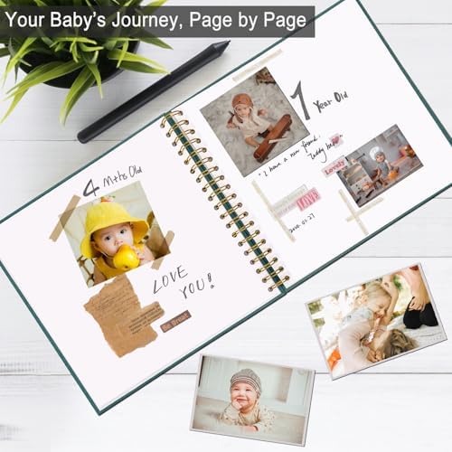 10 x 10 Inch Scrapbook Photo Album, Hardcover Kraft White Pages Arch Window Photo, Memory Book Linen Cover for Photos, Scrapbook Albums for Travel, Wedding Anniversary Christmas Baby 40 Pages, Green - Image 2