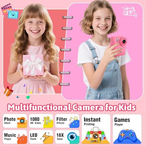 Okaloka Kids Instant Print Camera Toys,1080P HD Toddler Digital Video Camera,Christmas Birthday Gifts for Girls Boys Age 3-12 Year Old - TF Card Included (Red) - Image 2